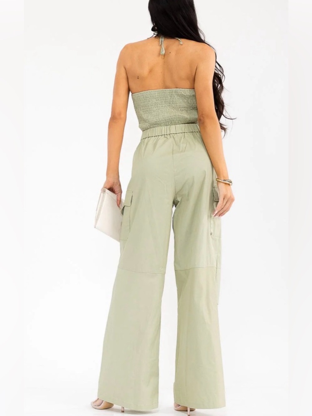 276. Annie SLEEVELESS CROP TOP & BUTTON CLOSURE PANTS SOLID 2PC. SET - Picture 8 of 8